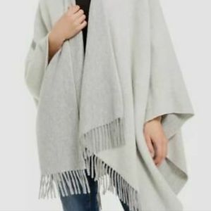 Eileen Fisher Women's Gray Fringe-Trim Layering Poncho Sweater Size OS